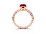 Rose gold Princess Cut Ruby Solitaire with Side Stones, Pave Band, Four-Prong Setting_39