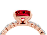 Rose gold Princess Cut Ruby Solitaire with Side Stones, Pave Band, Four-Prong Setting_40