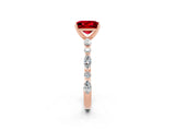Rose gold Princess Cut Ruby Solitaire with Side Stones on a Pavé Band and Four-Prong Setting_2