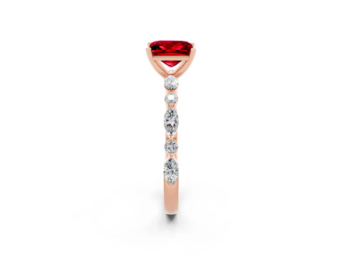 Rose gold Princess Cut Ruby Solitaire with Side Stones on a Pavé Band and Four-Prong Setting_2