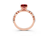 Rose gold Princess Cut Ruby Solitaire with Side Stones on a Pavé Band and Four-Prong Setting_3