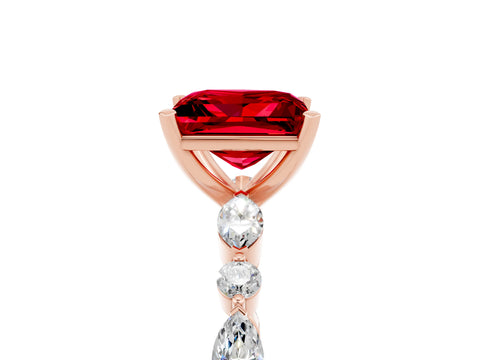 Rose gold Princess Cut Ruby Solitaire with Side Stones on a Pavé Band and Four-Prong Setting_5