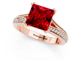 Rose gold Princess Cut Ruby Split Shank Engagement Ring with Pavé Band_1