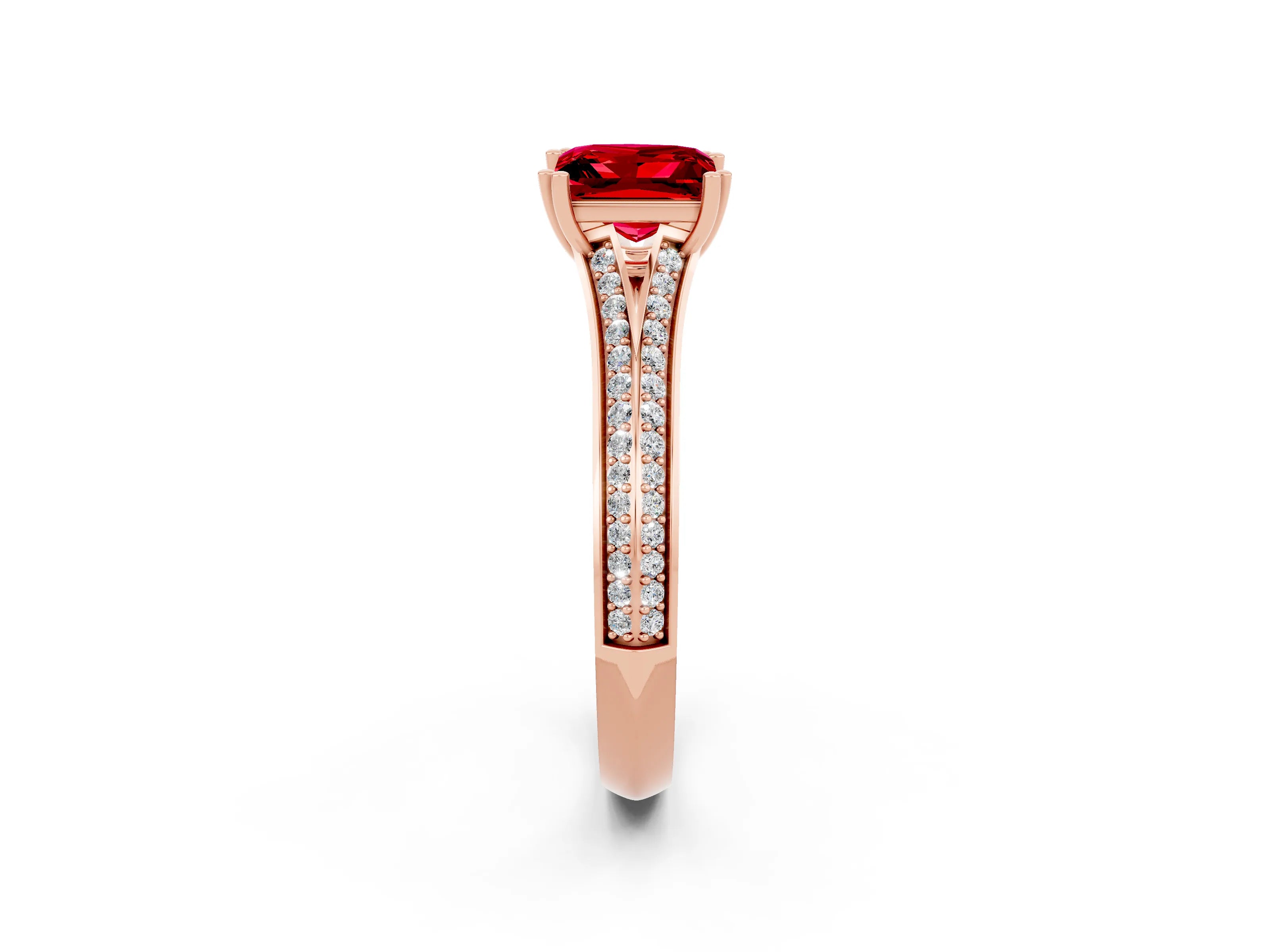 Rose gold Princess Cut Ruby Split Shank Engagement Ring with Pavé Band_2