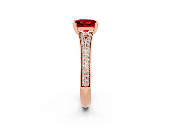 Rose gold Princess Cut Ruby Split Shank Engagement Ring with Pavé Band