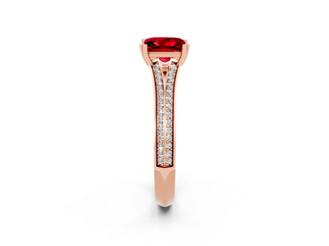 Rose gold Princess Cut Ruby Split Shank Engagement Ring with Pavé Band_2