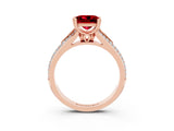 Rose gold Princess Cut Ruby Split Shank Engagement Ring with Pavé Band_3