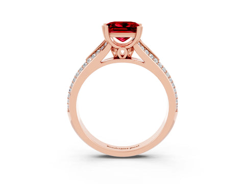 Rose gold Princess Cut Ruby Split Shank Engagement Ring with Pavé Band_3