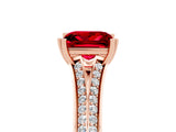 Rose gold Princess Cut Ruby Split Shank Engagement Ring with Pavé Band_5