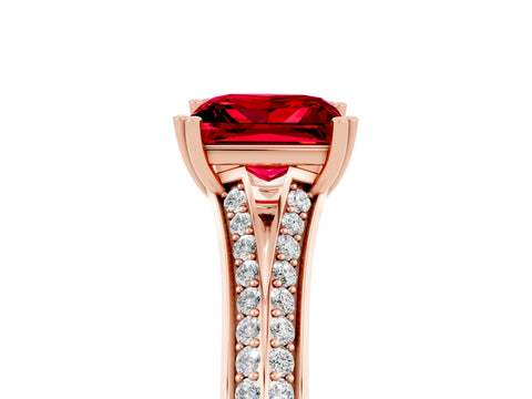 Rose gold Princess Cut Ruby Split Shank Engagement Ring with Pavé Band_5