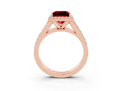 Rose gold Princess Cut Ruby Split Shank Halo Ring with Four-Prong Setting_15