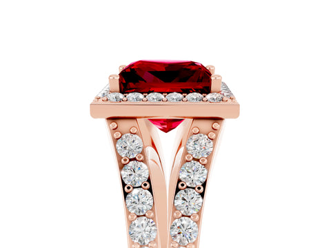 Rose gold Princess Cut Ruby Split Shank Halo Ring with Four-Prong Setting_17