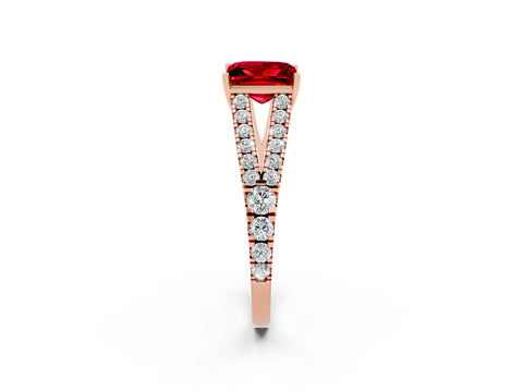 Rose gold Princess Cut Ruby Split Shank Pavé Engagement Ring with Four-Prong Setting_14