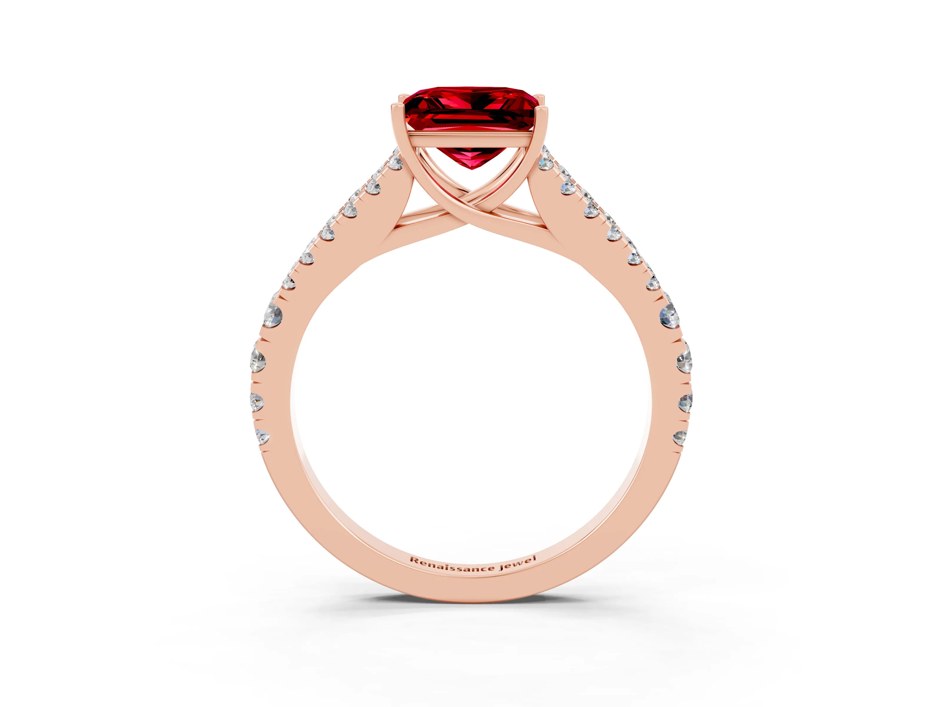 Rose gold Princess Cut Ruby Split Shank Pavé Engagement Ring with Four-Prong Setting_15