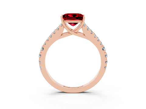 Rose gold Princess Cut Ruby Split Shank Pavé Engagement Ring with Four-Prong Setting_15