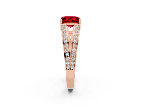 Rose gold Princess Cut Ruby Split Shank Ring with Pavé Band and Four-Prong Setting_2