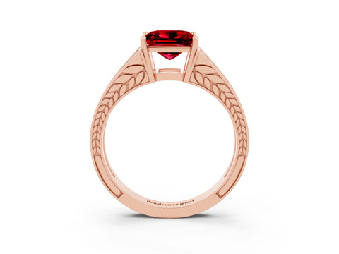 Rose gold Princess Cut Ruby Split Shank Ring with Pavé Band and Four-Prong Setting_3