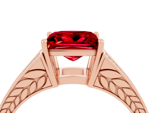 Rose gold Princess Cut Ruby Split Shank Ring with Pavé Band and Four-Prong Setting_4