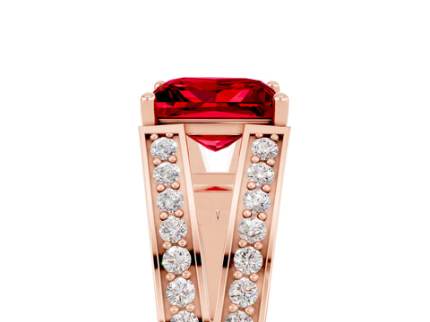 Rose gold Princess Cut Ruby Split Shank Ring with Pavé Band and Four-Prong Setting_5