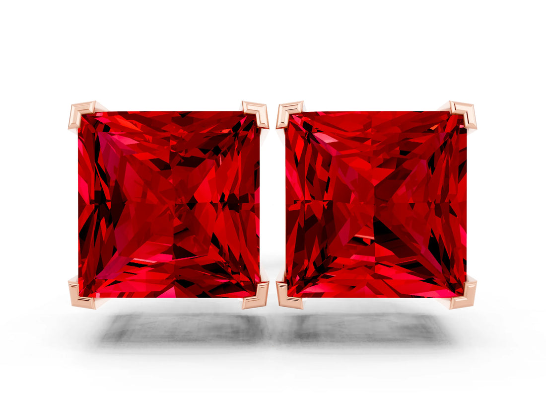 Rose gold Princess Cut Ruby Stud Earrings_30