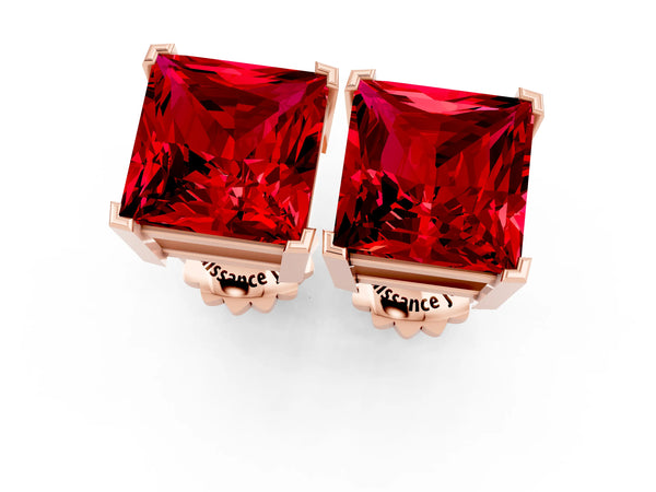 Rose gold Princess Cut Ruby Stud Earrings
