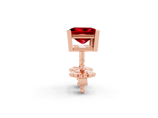 Rose gold Princess Cut Ruby Stud Earrings