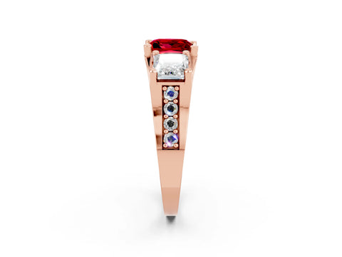 Rose gold Princess Cut Ruby Three-Stone Ring with Channel Set Band and Four-Prong Setting_2