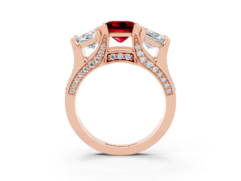Rose gold Princess Cut Ruby Three-Stone Ring with Channel Set Band and Four-Prong Setting_3