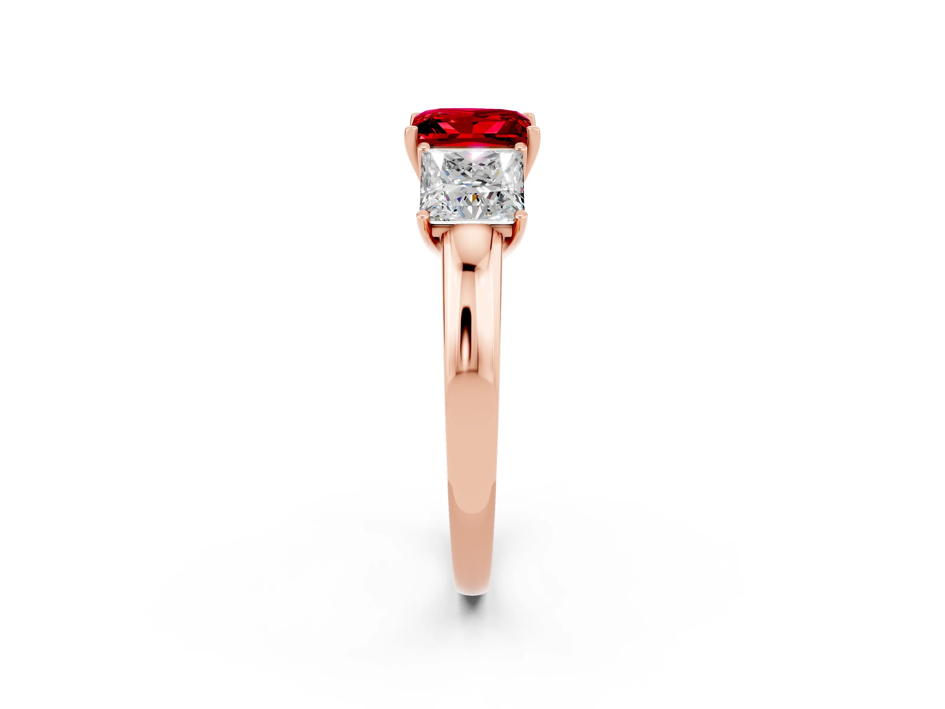 Rose gold Princess Cut Ruby Three-Stone Ring with Four-Prong Setting and Classic Band_2