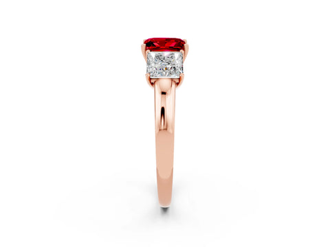 Rose gold Princess Cut Ruby Three-Stone Ring with Four-Prong Setting and Classic Band_2