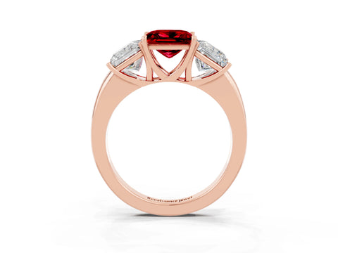 Rose gold Princess Cut Ruby Three-Stone Ring with Four-Prong Setting and Classic Band_3