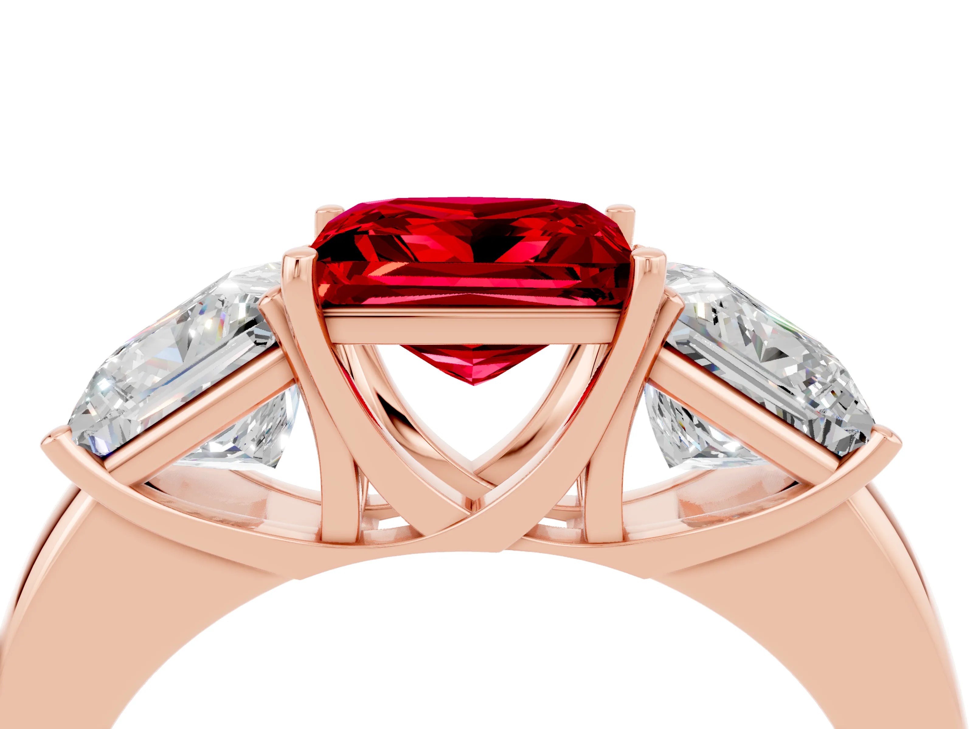 Rose gold Princess Cut Ruby Three-Stone Ring with Four-Prong Setting and Classic Band_4