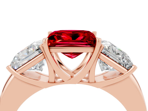 Rose gold Princess Cut Ruby Three-Stone Ring with Four-Prong Setting and Classic Band_4