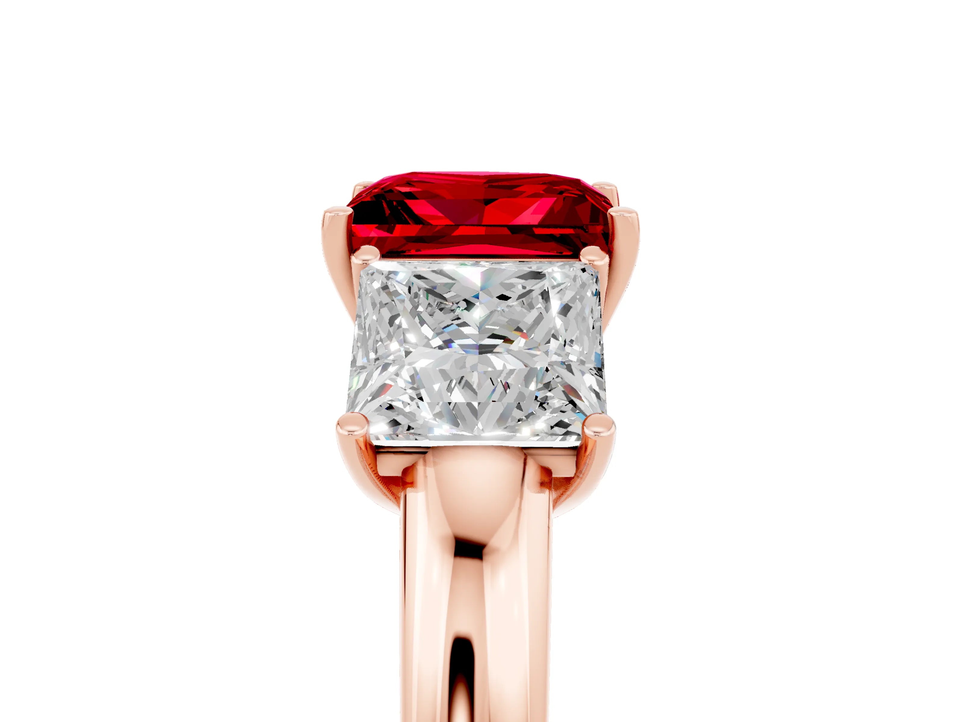 Rose gold Princess Cut Ruby Three-Stone Ring with Four-Prong Setting and Classic Band_5
