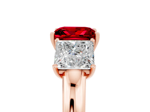 Rose gold Princess Cut Ruby Three-Stone Ring with Four-Prong Setting and Classic Band_5