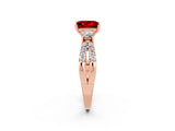 Rose gold Princess Cut Ruby Three-Stone Ring with Pavé Split Shank and Four-Prong Setting_2