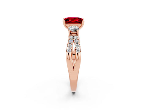 Rose gold Princess Cut Ruby Three-Stone Ring with Pavé Split Shank and Four-Prong Setting_2