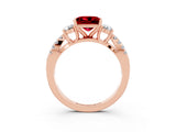 Rose gold Princess Cut Ruby Three-Stone Ring with Pavé Split Shank and Four-Prong Setting_3