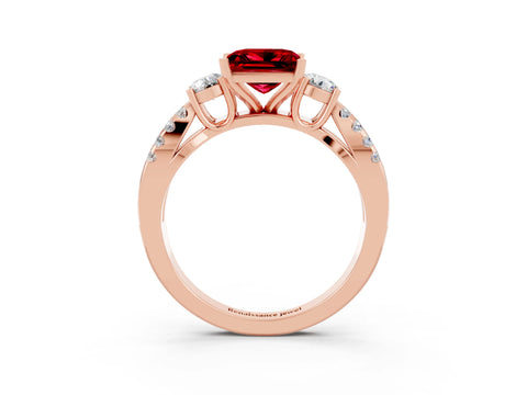 Rose gold Princess Cut Ruby Three-Stone Ring with Pavé Split Shank and Four-Prong Setting_3