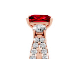 Rose gold Princess Cut Ruby Three-Stone Ring with Pavé Split Shank and Four-Prong Setting_5