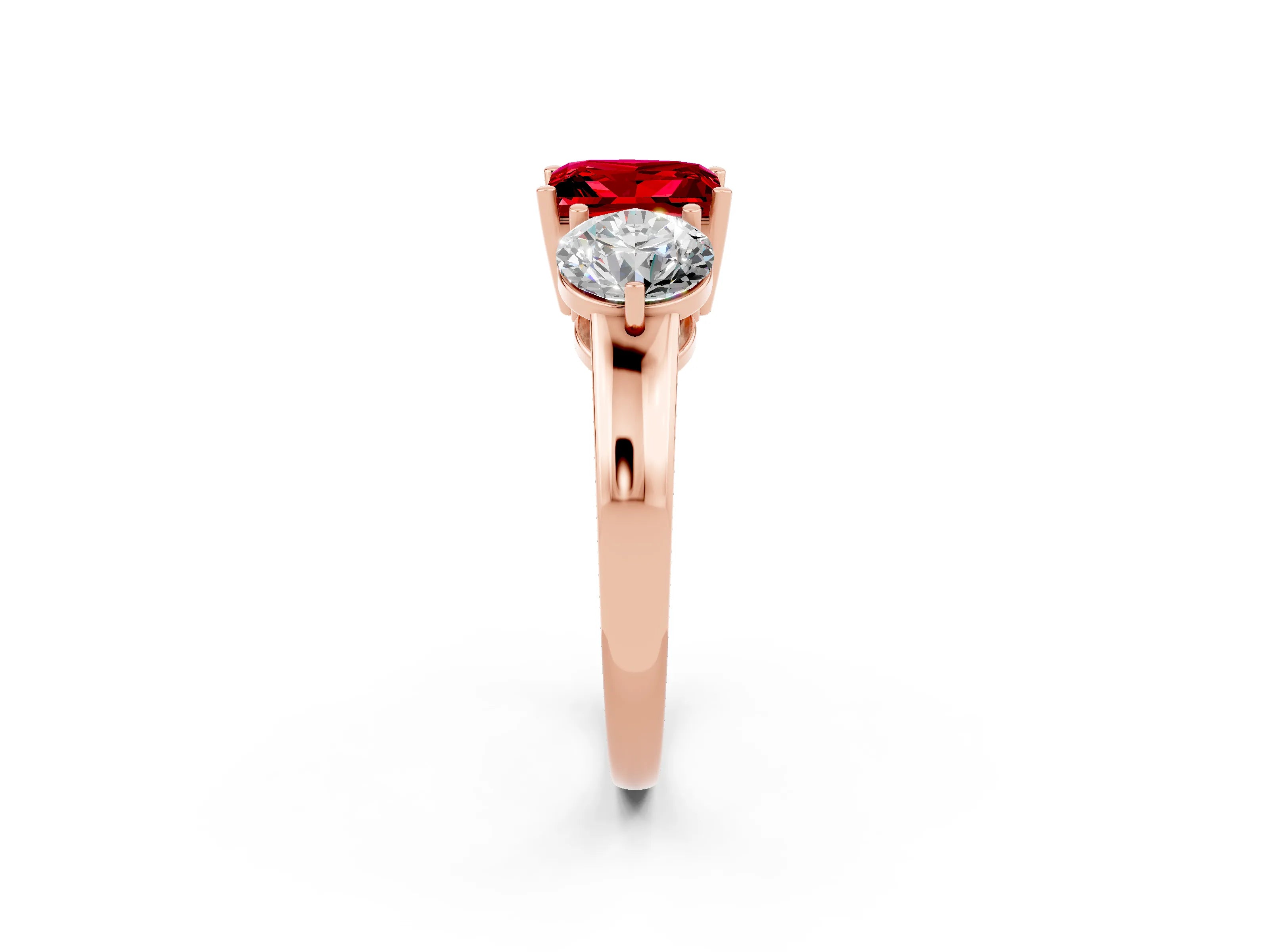 Rose gold Princess Cut Ruby Three-Stone Ring with Prong Setting and Classic Band_2