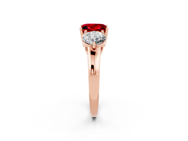Rose gold Princess Cut Ruby Three-Stone Ring with Prong Setting and Classic Band