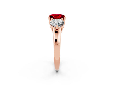 Rose gold Princess Cut Ruby Three-Stone Ring with Prong Setting and Classic Band_2