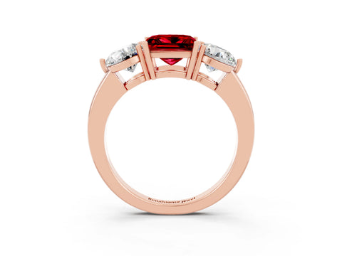 Rose gold Princess Cut Ruby Three-Stone Ring with Prong Setting and Classic Band_3