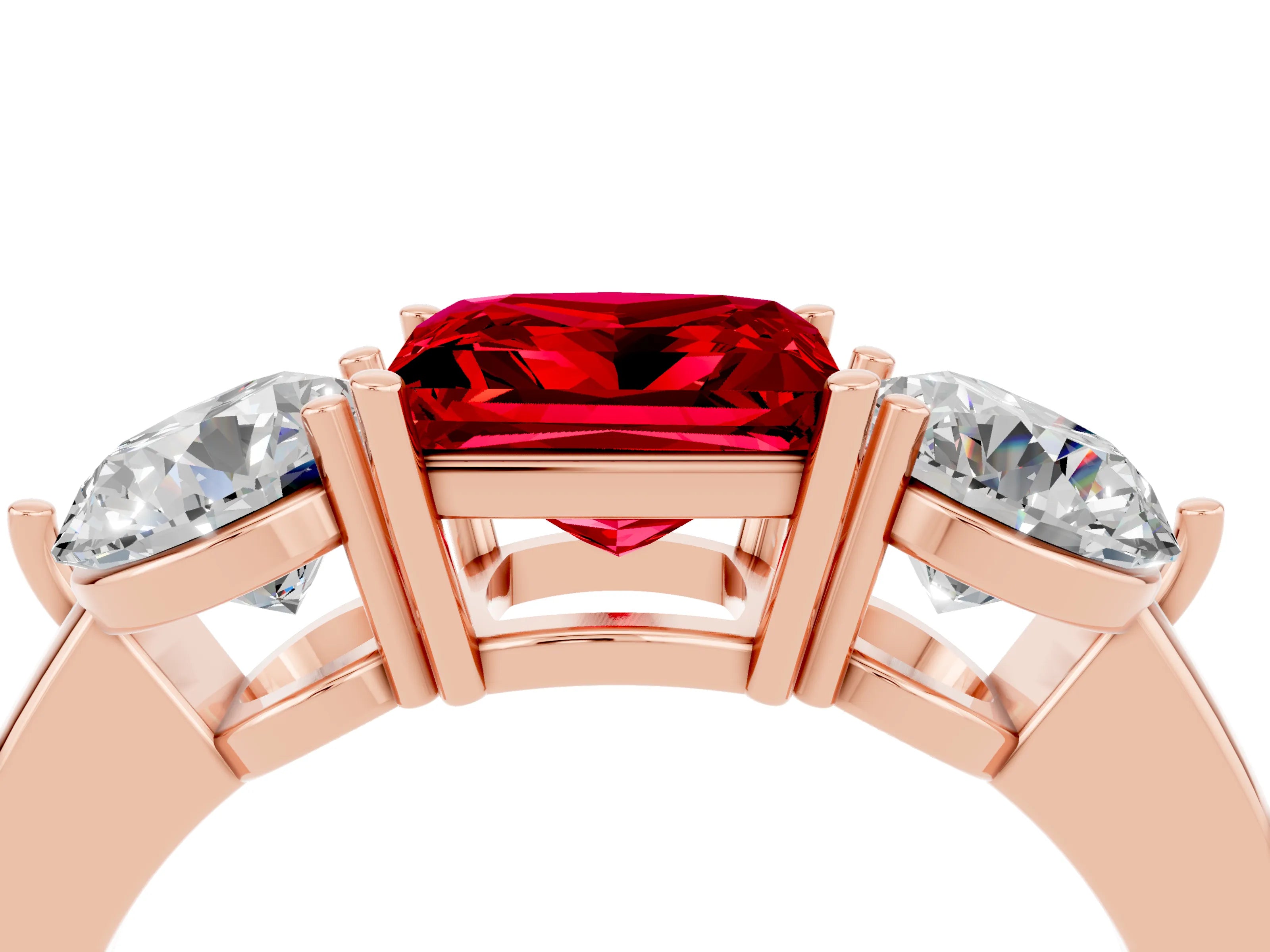 Rose gold Princess Cut Ruby Three-Stone Ring with Prong Setting and Classic Band_4