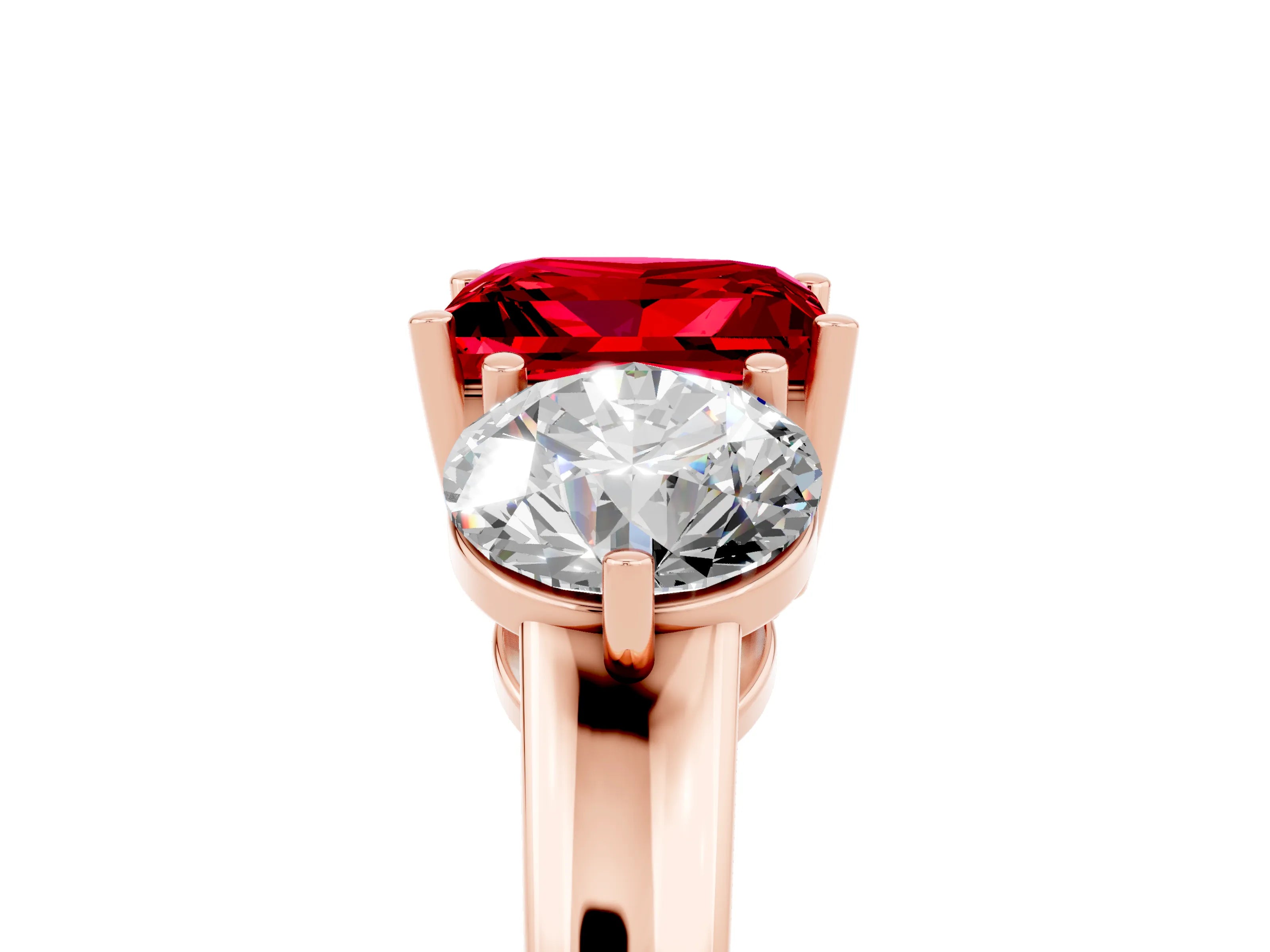 Rose gold Princess Cut Ruby Three-Stone Ring with Prong Setting and Classic Band_5