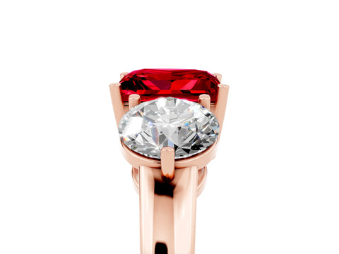 Rose gold Princess Cut Ruby Three-Stone Ring with Prong Setting and Classic Band_5