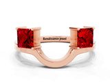 Rose gold Princess Cut Ruby Two-Stone Open Band Ring with Four-Prong Setting_6