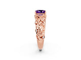 Rose gold Princess Cut Solitaire Amethyst Leaf-Inspired Vine Band Ring with Prong Setting_2