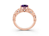 Rose gold Princess Cut Solitaire Amethyst Leaf-Inspired Vine Band Ring with Prong Setting_3